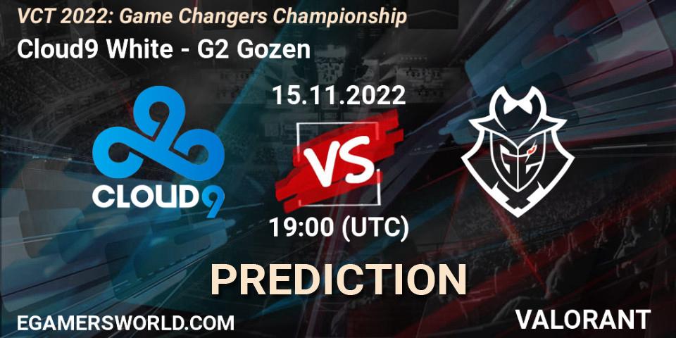Pronósticos Cloud9 White - G2 Gozen. 15.11.2022 at 19:00. VCT 2022: Game Changers Championship - VALORANT