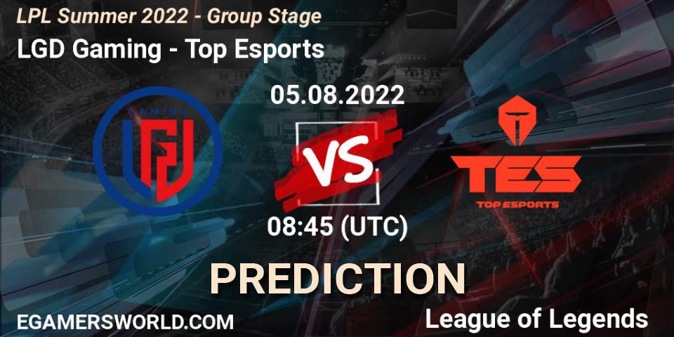 Pronósticos LGD Gaming - Top Esports. 05.08.22. LPL Summer 2022 - Group Stage - LoL