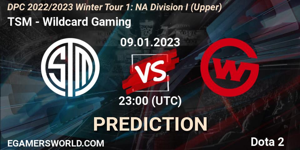 Pronósticos TSM - Wildcard Gaming. 09.01.2023 at 23:00. DPC 2022/2023 Winter Tour 1: NA Division I (Upper) - Dota 2