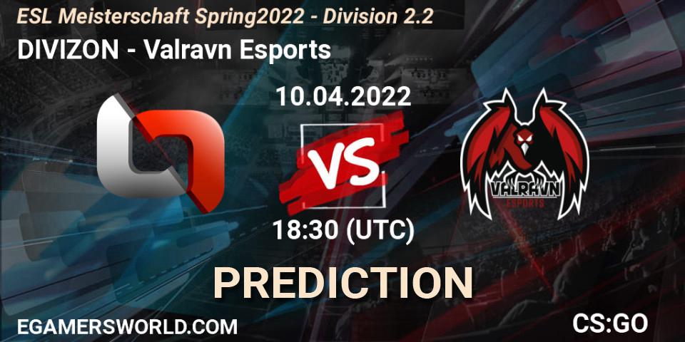 Pronósticos DIVIZON - Valravn Esports. 10.04.2022 at 18:30. ESL Meisterschaft Spring 2022 - Division 2.2 - Counter-Strike (CS2)