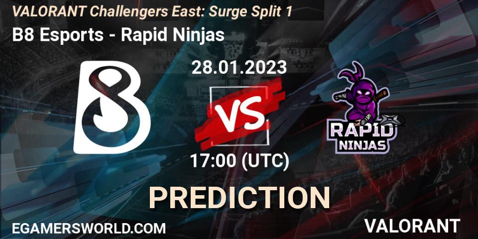 Pronósticos B8 Esports - Rapid Ninjas. 28.01.23. VALORANT Challengers 2023 East: Surge Split 1 - VALORANT
