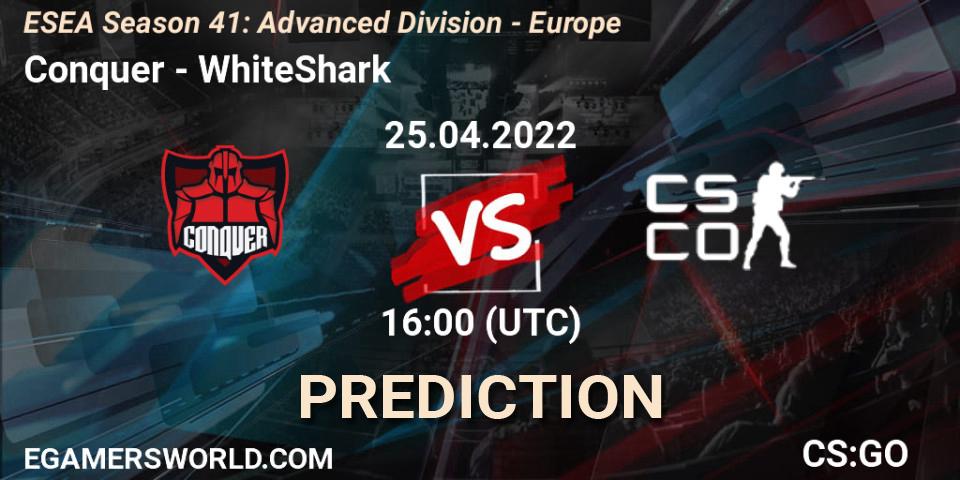 Pronósticos Conquer - WhiteShark. 25.04.2022 at 16:00. ESEA Season 41: Advanced Division - Europe - Counter-Strike (CS2)