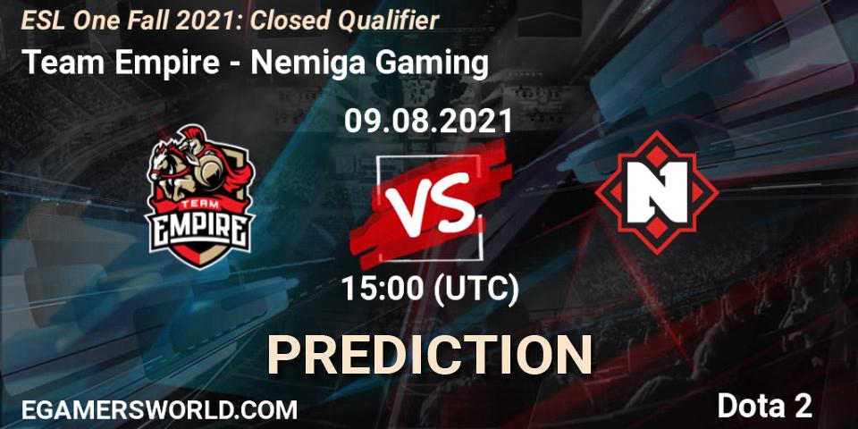Pronósticos Team Empire - Nemiga Gaming. 09.08.2021 at 15:08. ESL One Fall 2021: Closed Qualifier - Dota 2