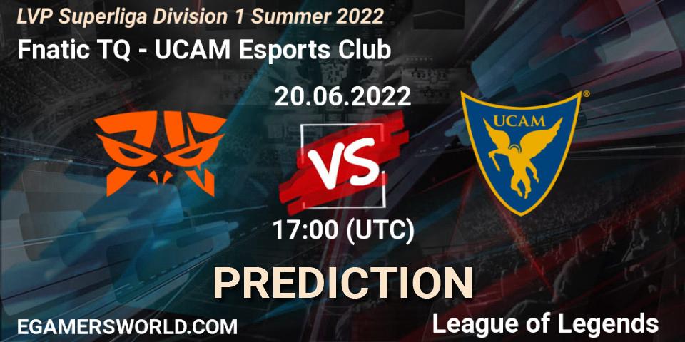 Pronósticos Fnatic TQ - UCAM Esports Club. 20.06.2022 at 17:00. LVP Superliga Division 1 Summer 2022 - LoL