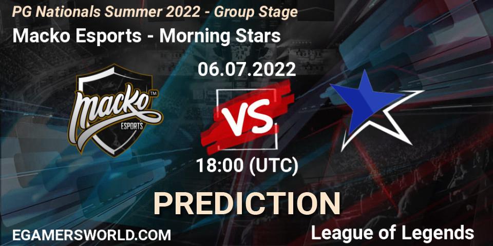 Pronósticos Macko Esports - Morning Stars. 06.07.2022 at 18:00. PG Nationals Summer 2022 - Group Stage - LoL