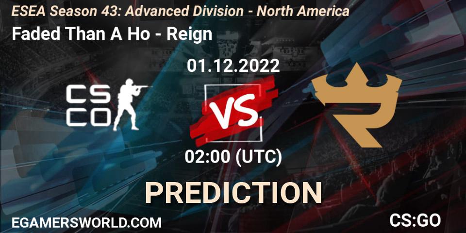 Pronósticos Faded Than A Ho - Reign. 01.12.22. ESEA Season 43: Advanced Division - North America - CS2 (CS:GO)