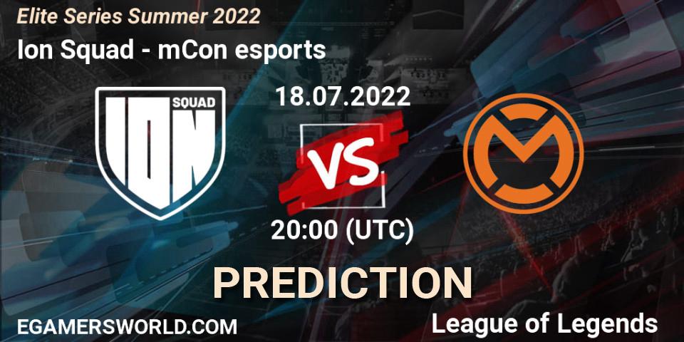 Pronósticos Ion Squad - mCon esports. 18.07.2022 at 20:00. Elite Series Summer 2022 - LoL