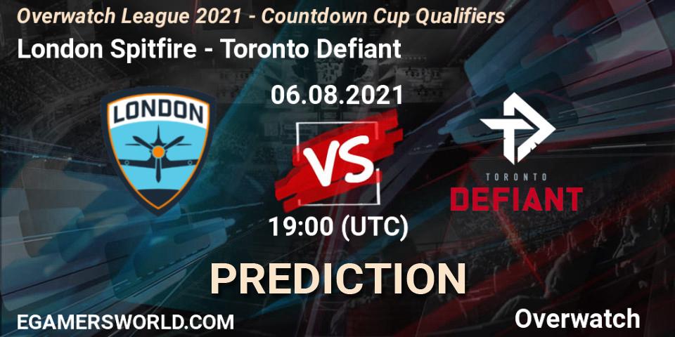 Pronósticos London Spitfire - Toronto Defiant. 06.08.2021 at 19:00. Overwatch League 2021 - Countdown Cup Qualifiers - Overwatch