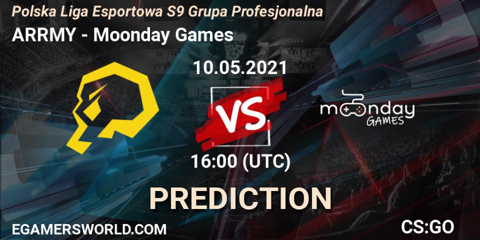 Pronósticos ARRMY - Moonday Games. 10.05.2021 at 16:00. Polska Liga Esportowa S9 Grupa Profesjonalna - Counter-Strike (CS2)