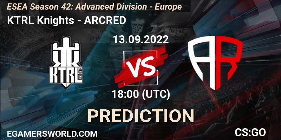 Pronósticos KTRL Knights - ARCRED. 13.09.2022 at 18:00. ESEA Season 42: Advanced Division - Europe - Counter-Strike (CS2)