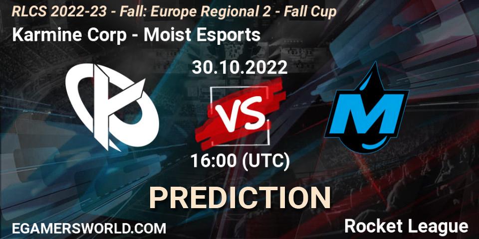 Pronósticos Karmine Corp - Moist Esports. 30.10.2022 at 16:00. RLCS 2022-23 - Fall: Europe Regional 2 - Fall Cup - Rocket League