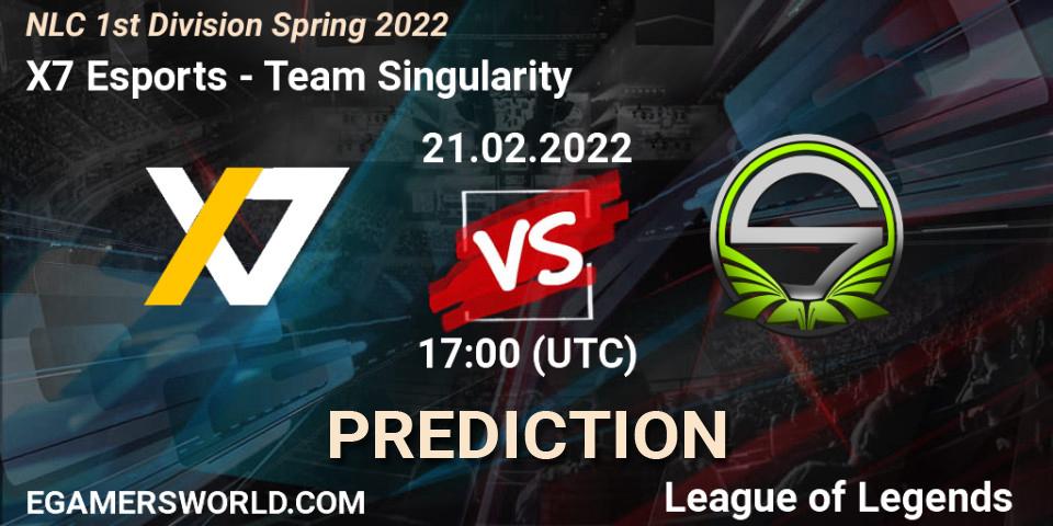 Pronósticos X7 Esports - Team Singularity. 21.02.2022 at 20:00. NLC 1st Division Spring 2022 - LoL