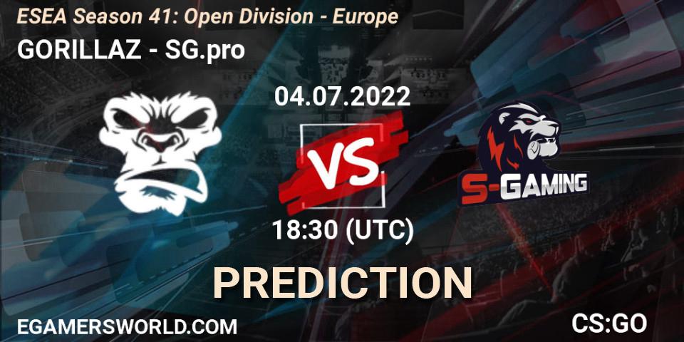 Pronósticos GORILLAZ - SG.pro. 04.07.2022 at 18:30. ESEA Season 41: Open Division - Europe - Counter-Strike (CS2)