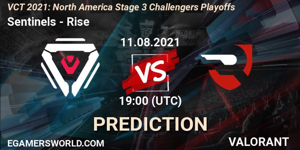 Pronósticos Sentinels - Rise. 11.08.2021 at 19:00. VCT 2021: North America Stage 3 Challengers Playoffs - VALORANT