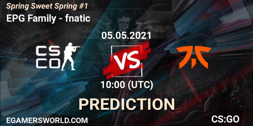 Pronósticos EPG Family - fnatic. 05.05.2021 at 10:00. Spring Sweet Spring #1 - Counter-Strike (CS2)