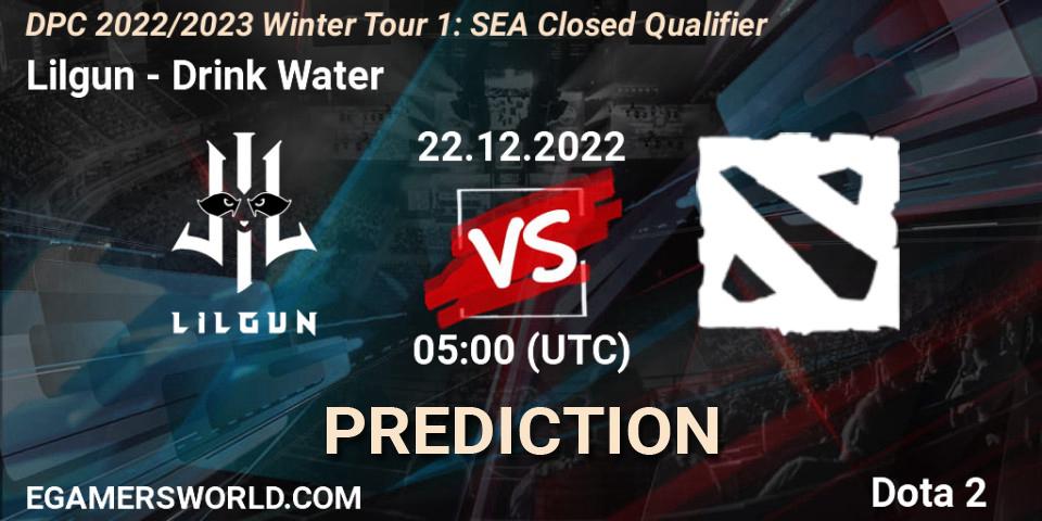 Pronósticos Lilgun - Drink Water. 22.12.2022 at 05:01. DPC 2022/2023 Winter Tour 1: SEA Closed Qualifier - Dota 2