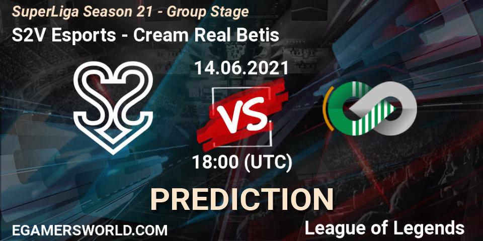 Pronósticos S2V Esports - Cream Real Betis. 14.06.2021 at 17:00. SuperLiga Season 21 - Group Stage - LoL