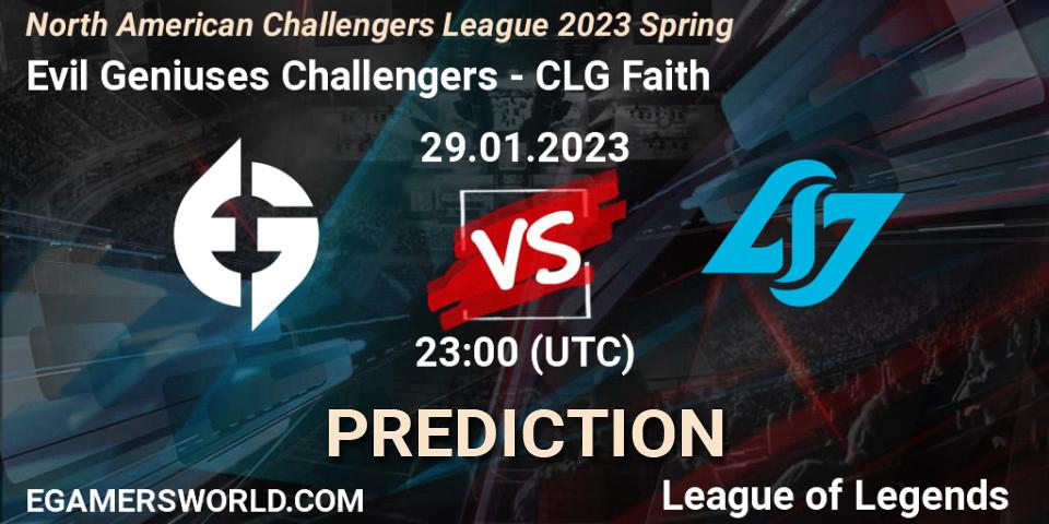 Pronósticos Evil Geniuses Challengers - CLG Faith. 29.01.23. NACL 2023 Spring - Group Stage - LoL