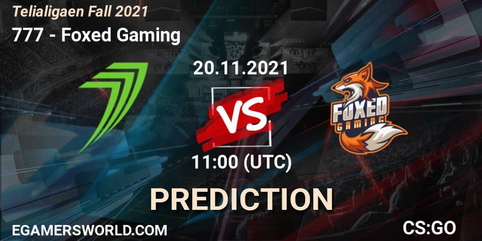 Pronósticos 777 - Foxed Gaming. 20.11.2021 at 11:00. Telialigaen Fall 2021 - Counter-Strike (CS2)