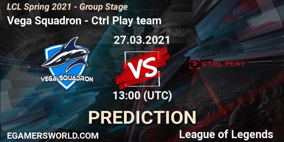 Pronósticos Vega Squadron - Ctrl Play team. 27.03.2021 at 13:00. LCL Spring 2021 - Group Stage - LoL