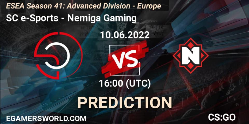 Pronósticos SC e-Sports - Nemiga Gaming. 10.06.2022 at 16:00. ESEA Season 41: Advanced Division - Europe - Counter-Strike (CS2)