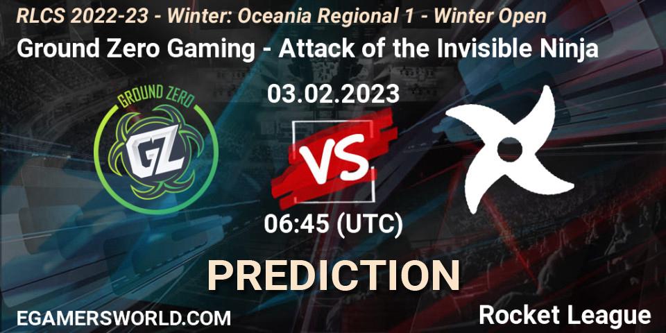 Pronósticos Ground Zero Gaming - Attack of the Invisible Ninja. 03.02.2023 at 06:45. RLCS 2022-23 - Winter: Oceania Regional 1 - Winter Open - Rocket League