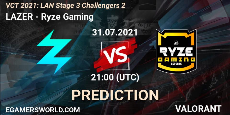 Pronósticos LAZER - Ryze Gaming. 31.07.2021 at 21:00. VCT 2021: LAN Stage 3 Challengers 2 - VALORANT
