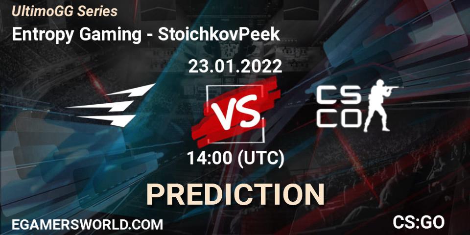 Pronósticos Entropy Gaming - StoichkovPeek. 23.01.2022 at 14:00. UltimoGG Series - Counter-Strike (CS2)