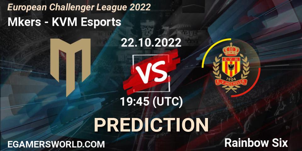 Pronósticos Mkers - KVM Esports. 22.10.2022 at 19:45. European Challenger League 2022 - Rainbow Six