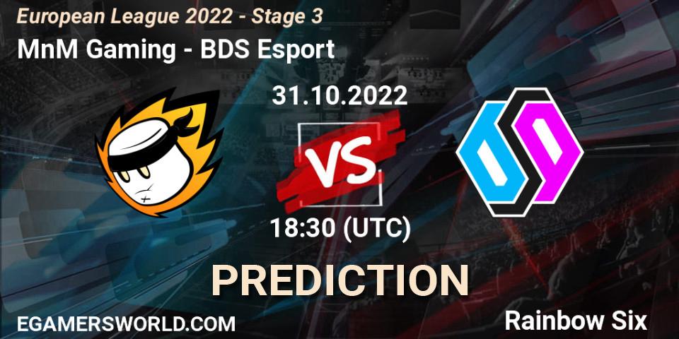 Pronósticos MnM Gaming - BDS Esport. 31.10.2022 at 18:15. European League 2022 - Stage 3 - Rainbow Six