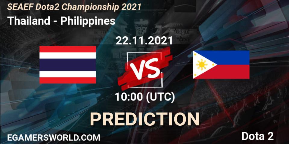 Pronósticos Thailand - Philippines. 22.11.2021 at 10:39. SEAEF Dota2 Championship 2021 - Dota 2