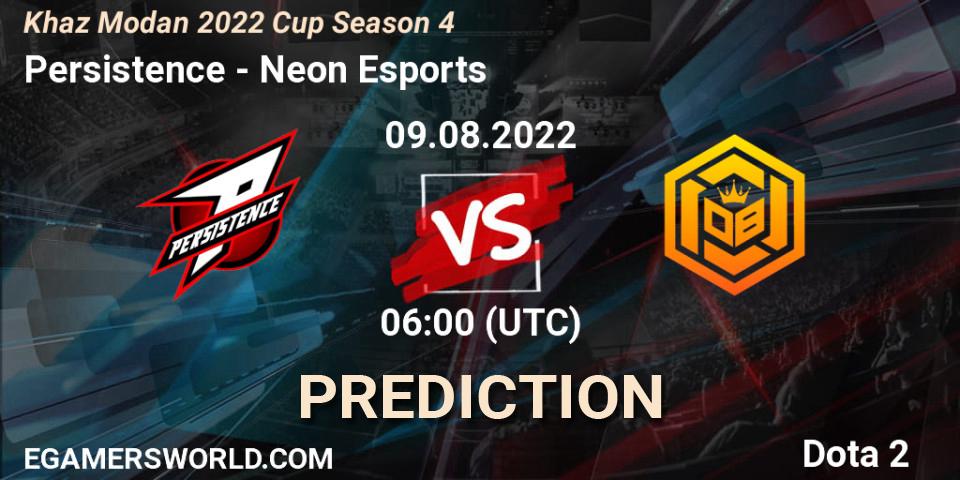 Pronósticos Persistence - Neon Esports. 09.08.2022 at 06:00. Khaz Modan 2022 Cup Season 4 - Dota 2