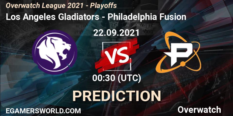Pronósticos Los Angeles Gladiators - Philadelphia Fusion. 22.09.2021 at 00:30. Overwatch League 2021 - Playoffs - Overwatch