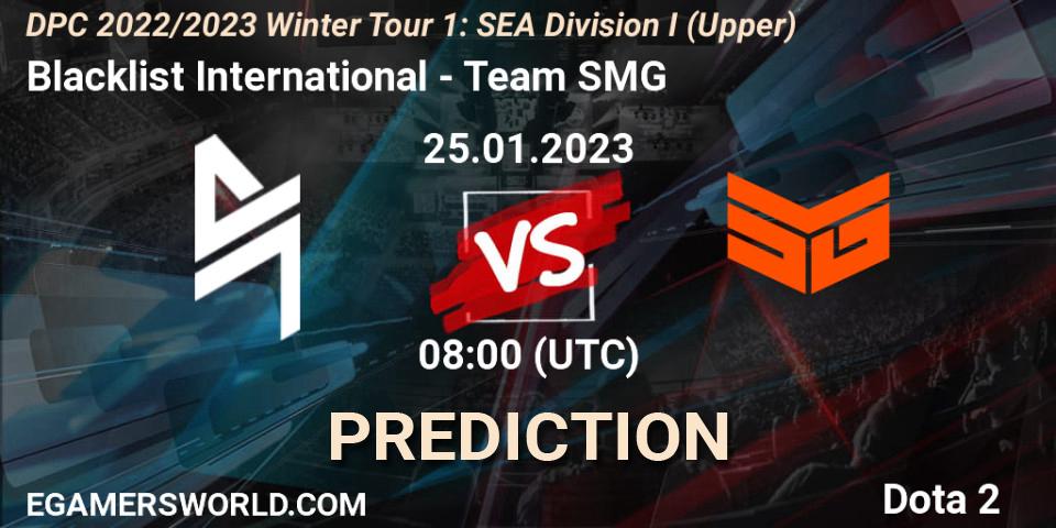 Pronósticos Blacklist International - Team SMG. 25.01.2023 at 08:00. DPC 2022/2023 Winter Tour 1: SEA Division I (Upper) - Dota 2