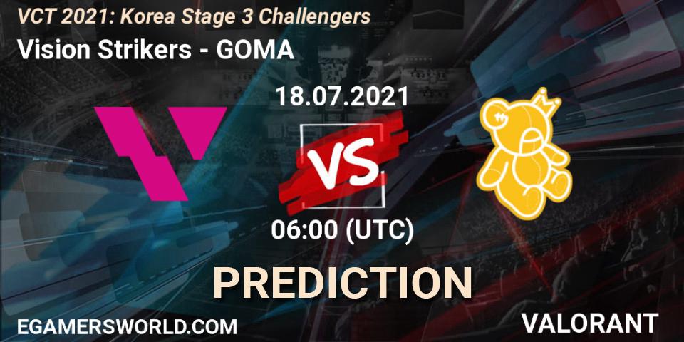 Pronósticos Vision Strikers - GOMA. 18.07.2021 at 06:00. VCT 2021: Korea Stage 3 Challengers - VALORANT