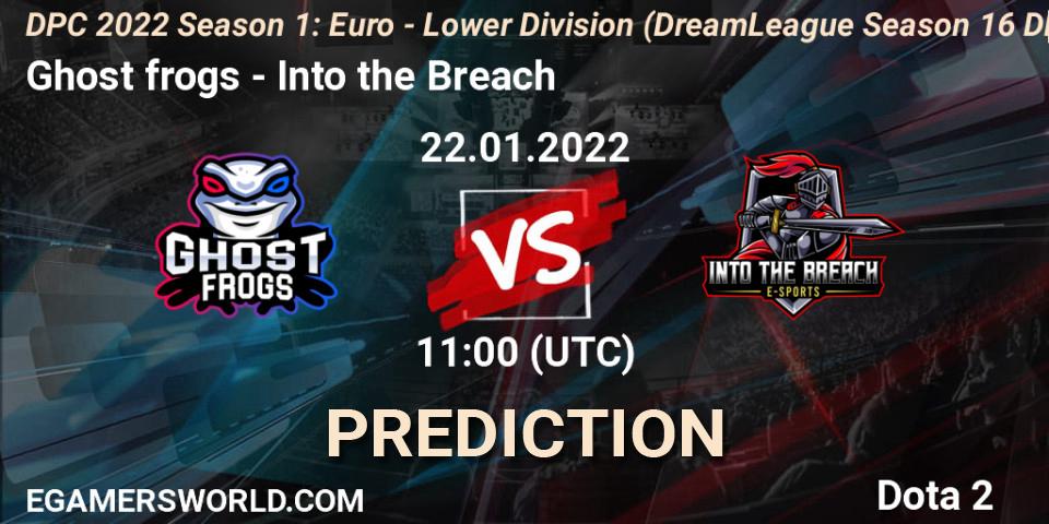 Pronósticos Ghost frogs - Into the Breach. 22.01.2022 at 10:56. DPC 2022 Season 1: Euro - Lower Division (DreamLeague Season 16 DPC WEU) - Dota 2