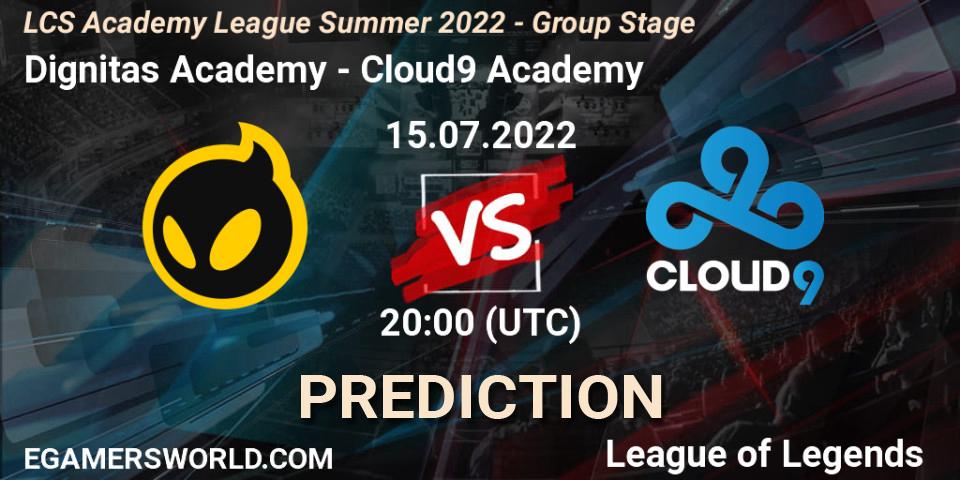 Pronósticos Dignitas Academy - Cloud9 Academy. 15.07.22. LCS Academy League Summer 2022 - Group Stage - LoL
