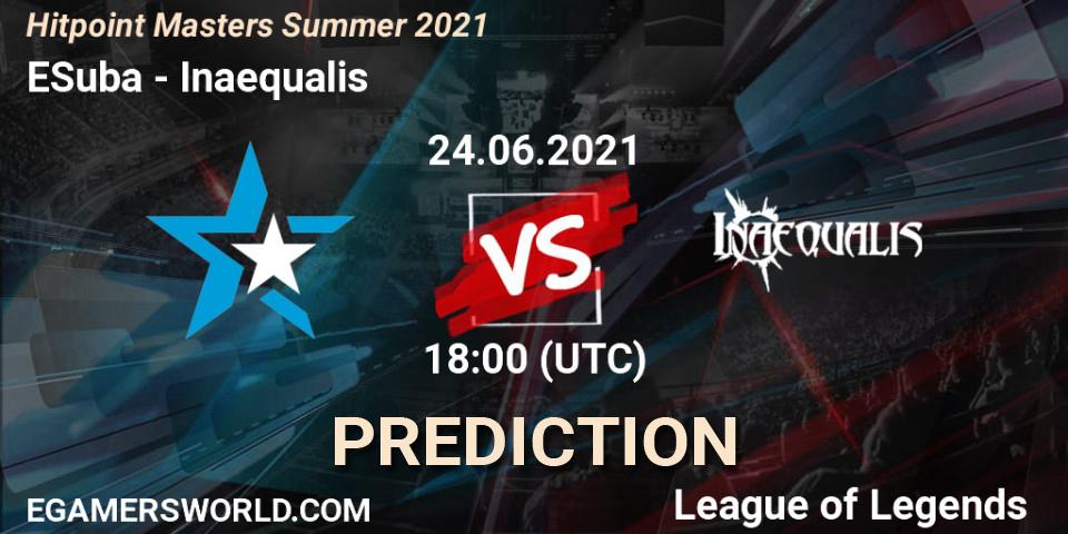 Pronósticos ESuba - Inaequalis. 24.06.2021 at 18:00. Hitpoint Masters Summer 2021 - LoL