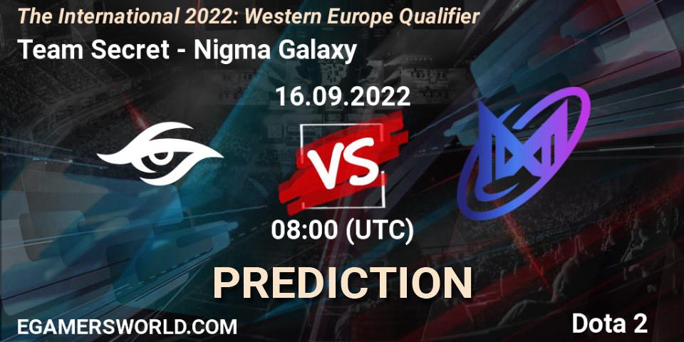 Pronósticos Team Secret - Nigma Galaxy. 16.09.22. The International 2022: Western Europe Qualifier - Dota 2