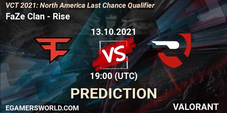 Pronósticos FaZe Clan - Rise. 27.10.2021 at 19:00. VCT 2021: North America Last Chance Qualifier - VALORANT