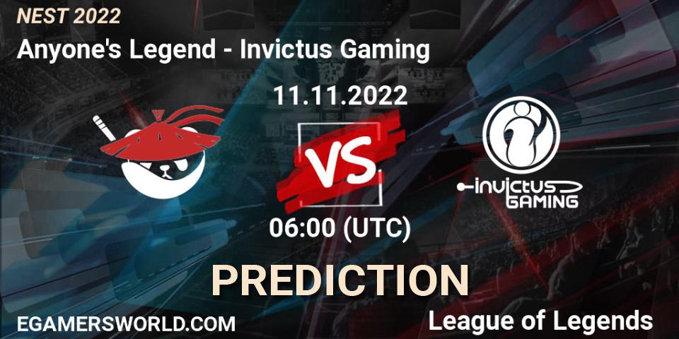 Pronósticos Anyone's Legend - Invictus Gaming. 11.11.22. NEST 2022 - LoL