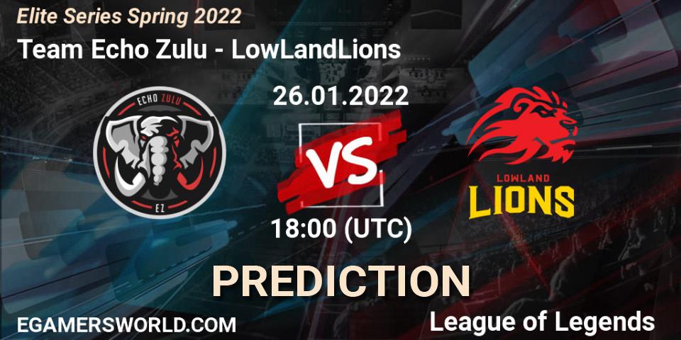 Pronósticos Team Echo Zulu - LowLandLions. 26.01.2022 at 18:00. Elite Series Spring 2022 - LoL