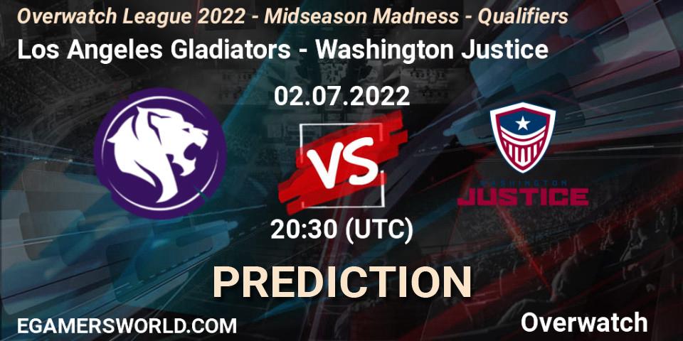 Pronósticos Los Angeles Gladiators - Washington Justice. 02.07.2022 at 20:30. Overwatch League 2022 - Midseason Madness - Qualifiers - Overwatch