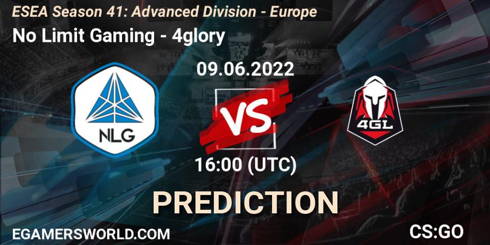 Pronósticos No Limit Gaming - 4glory. 09.06.2022 at 16:00. ESEA Season 41: Advanced Division - Europe - Counter-Strike (CS2)
