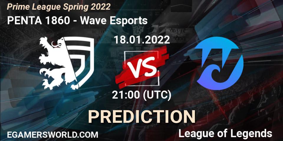 Pronósticos PENTA 1860 - Wave Esports. 18.01.2022 at 21:20. Prime League Spring 2022 - LoL