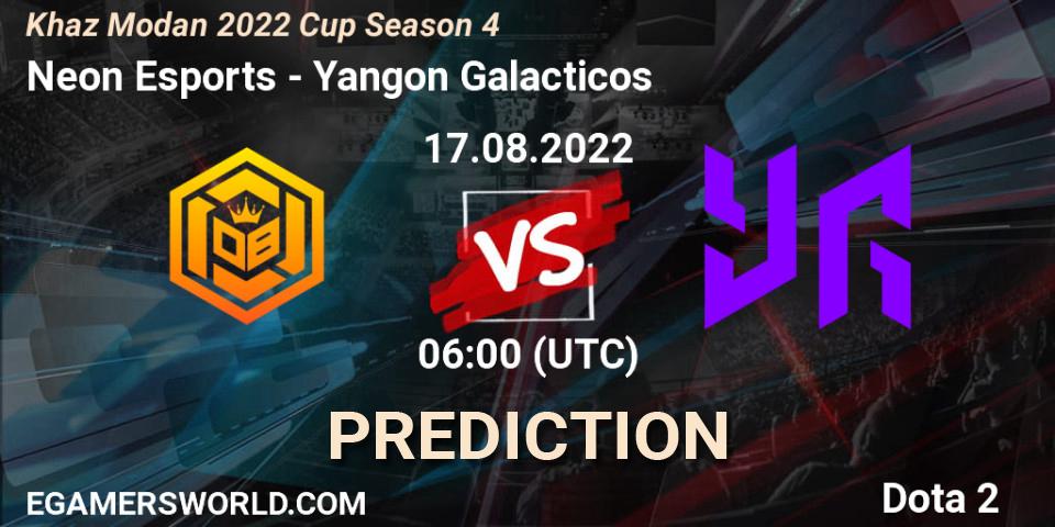 Pronósticos Neon Esports - Yangon Galacticos. 17.08.2022 at 06:00. Khaz Modan 2022 Cup Season 4 - Dota 2