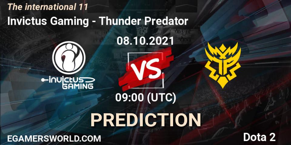 Pronósticos Invictus Gaming - Thunder Predator. 08.10.2021 at 10:08. The Internationa 2021 - Dota 2