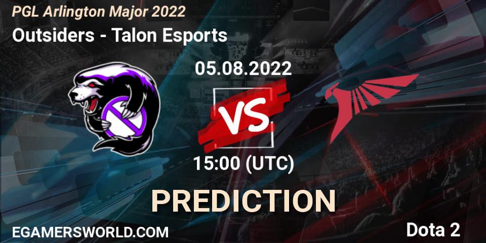 Pronósticos Outsiders - Talon Esports. 05.08.2022 at 15:05. PGL Arlington Major 2022 - Group Stage - Dota 2