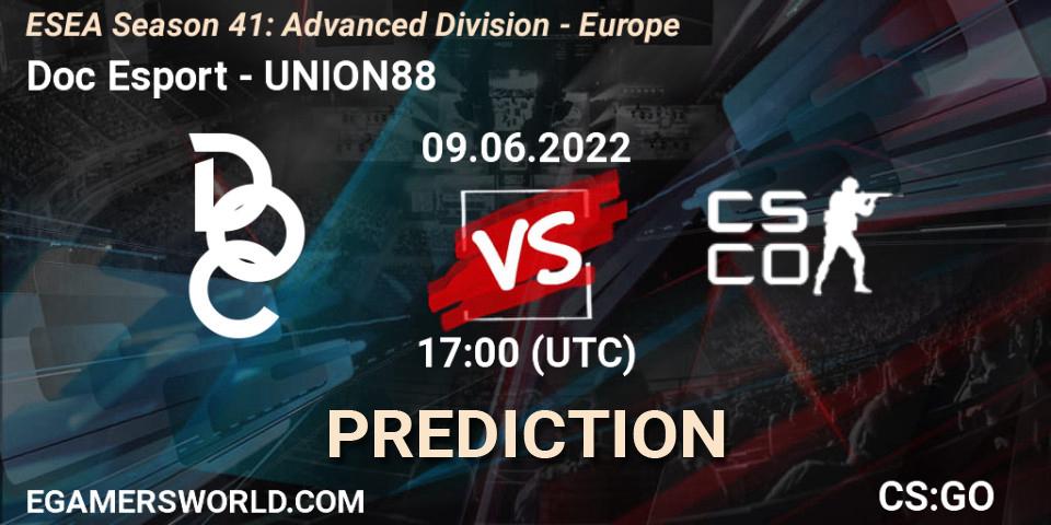 Pronósticos Doc Esport - UNION88. 09.06.2022 at 17:00. ESEA Season 41: Advanced Division - Europe - Counter-Strike (CS2)