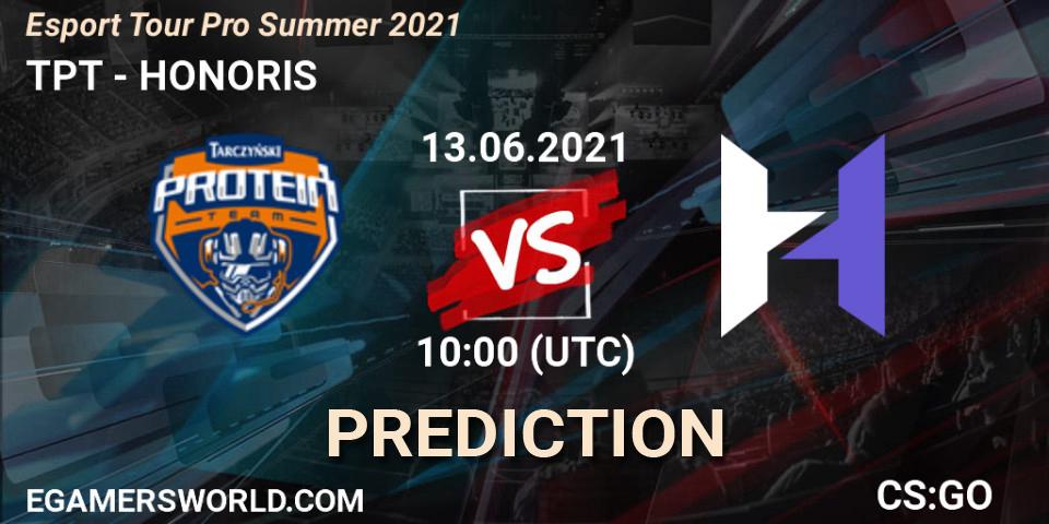 Pronósticos TPT - HONORIS. 13.06.2021 at 10:00. Esport Tour Pro Summer 2021 - Counter-Strike (CS2)